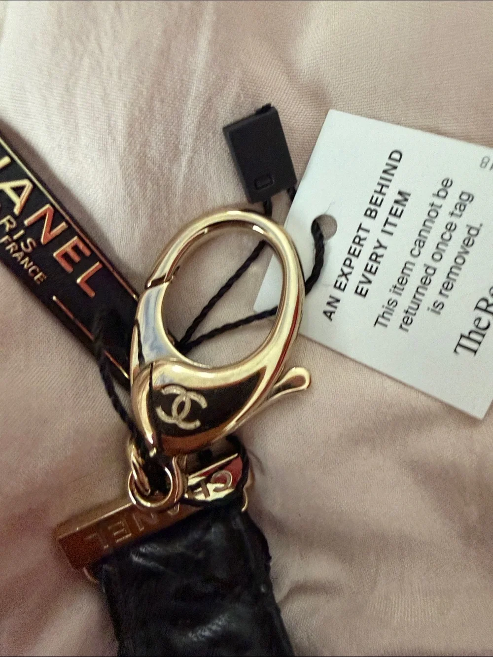 CHANEL Black Quilted Leather Key Strap with Gold Hardware